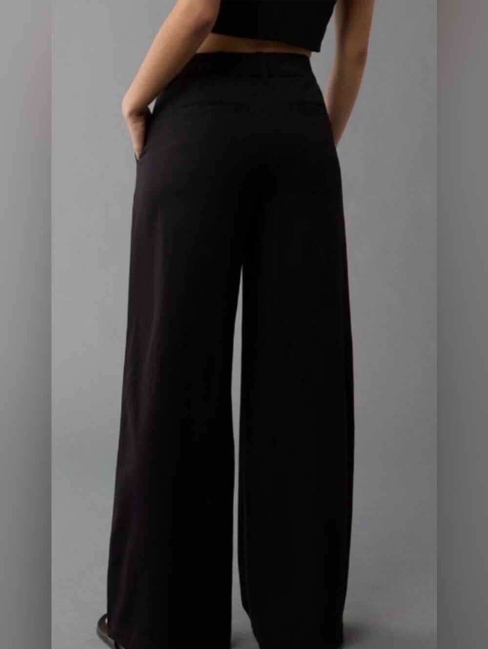 AE American Eagle Curvy Wide Leg Trousers Size 14 NWT Black High Waist Workwear - Picture 2 of 8